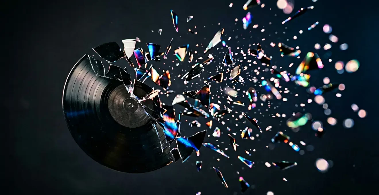 A conceptual photograph exploring the fragmentation of musical identity in the streaming age