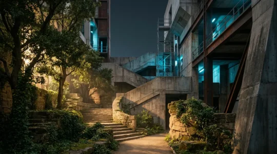 Abstract visualization of dynamic musical progression through contrasting sections and movements