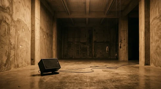 Vintage recording studio echo chamber with speaker and microphones capturing natural reverb for authentic 60s sound