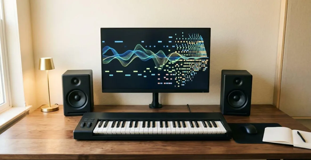 Wide shot of digital audio workstation MIDI editor showing rhythmic density variations creating illusory tempo changes