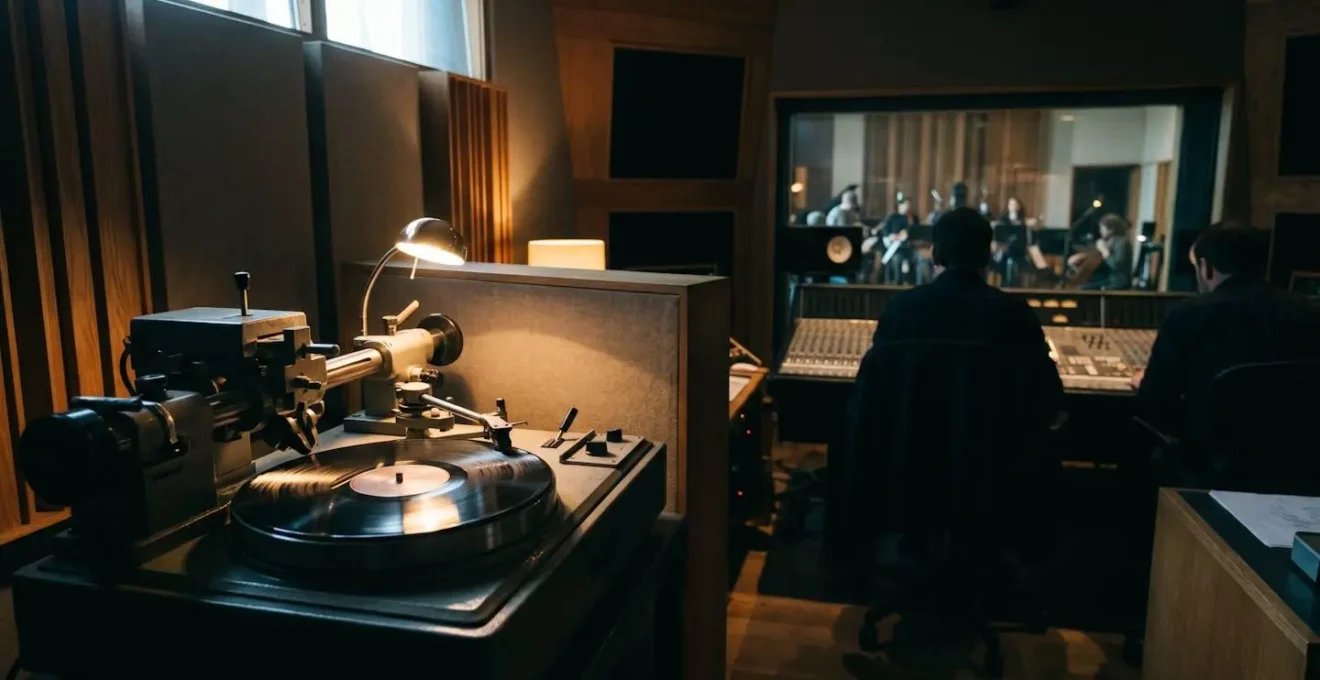 Direct-to-disc vinyl mastering session capturing real-time performance onto lacquer