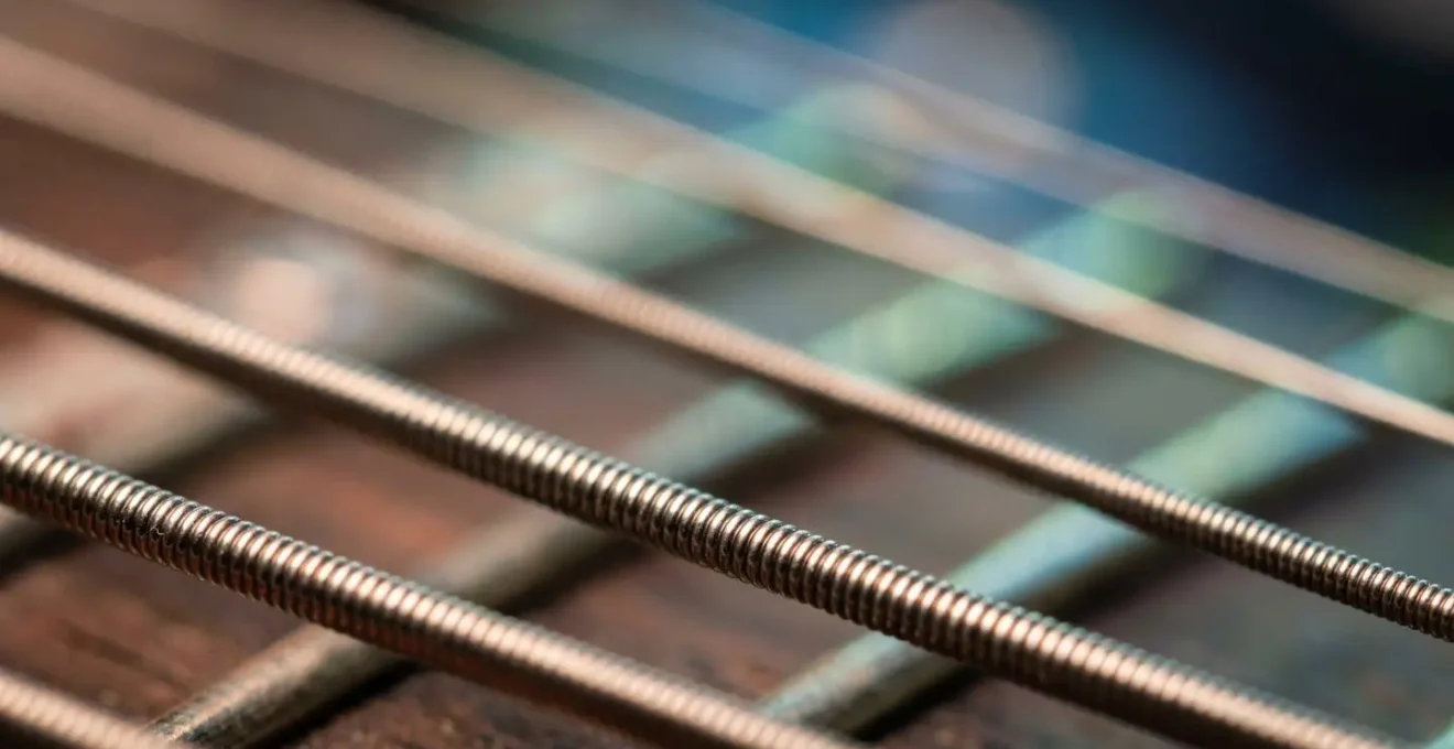 Close-up visualization of guitar frequency layering showing harmonic separation in a heavy rock mix