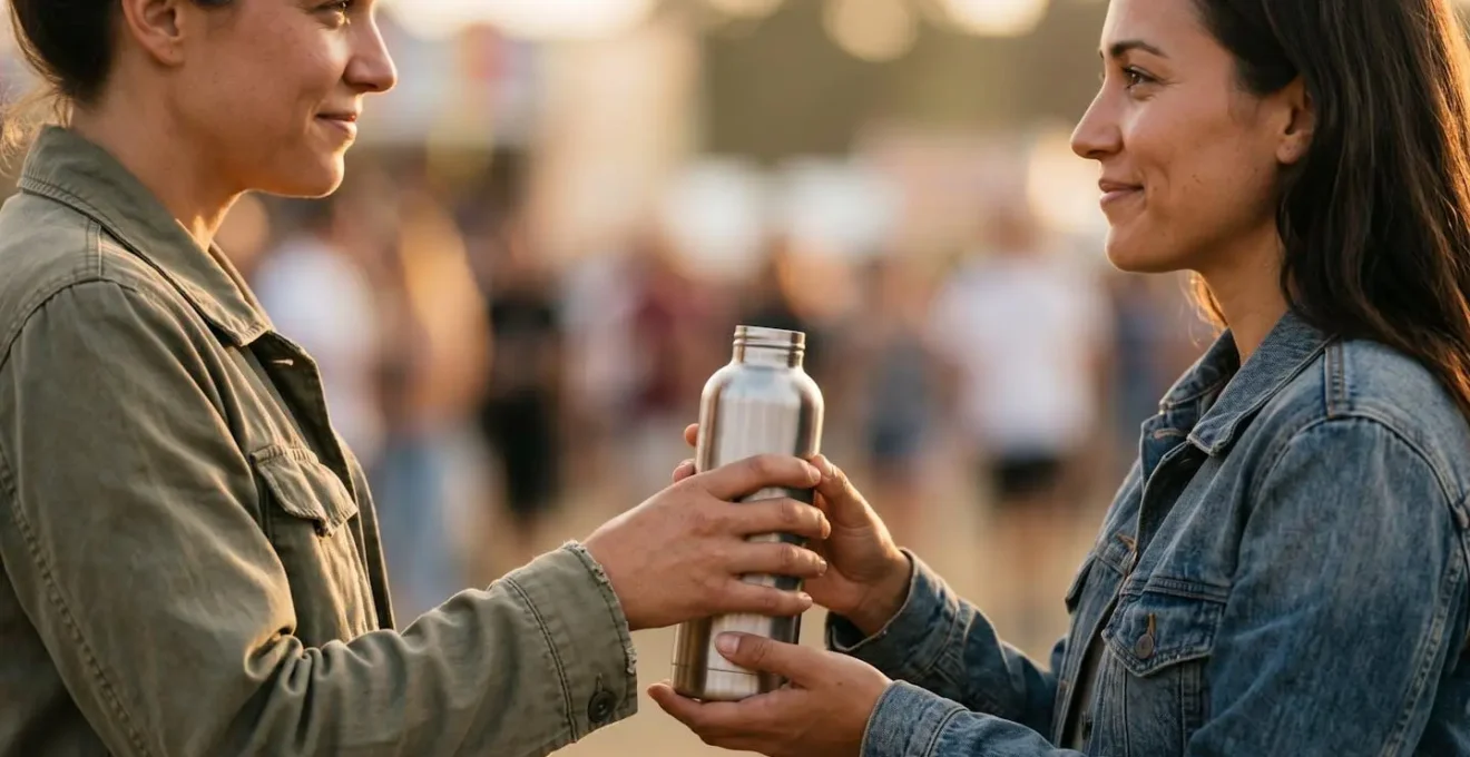 Medium shot portrait capturing authentic human interaction and communal cooperation at a gathering emphasizing emotional connection
