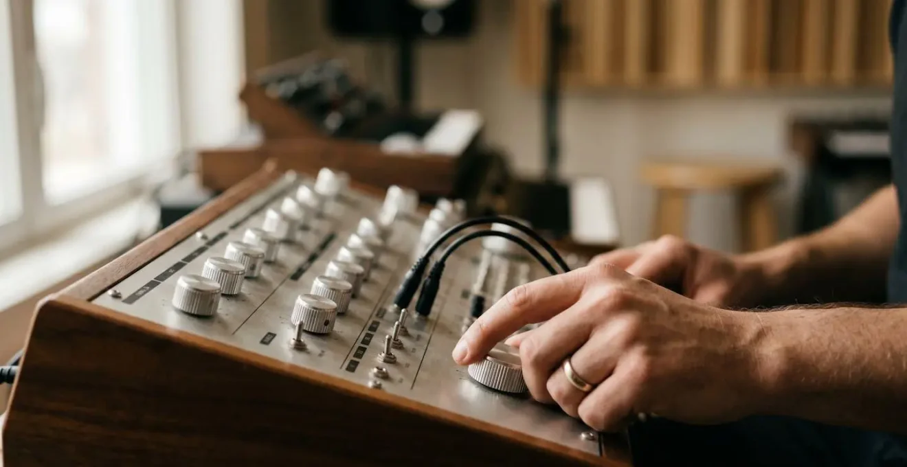 Intimate home recording studio environment showing solitary creative workspace