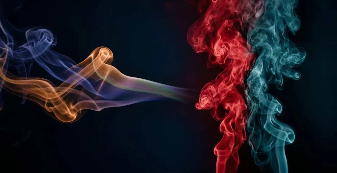 Artistic representation of sound transition showing flowing abstract forms merging and separating in atmospheric light