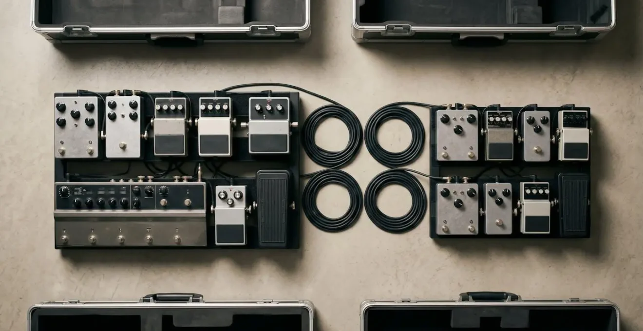 Professional touring rig setup with backup equipment and organization system
