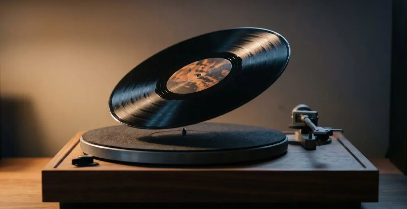 Contemplative moment of listener preparing to flip vinyl record showing the ritual and pause in album experience
